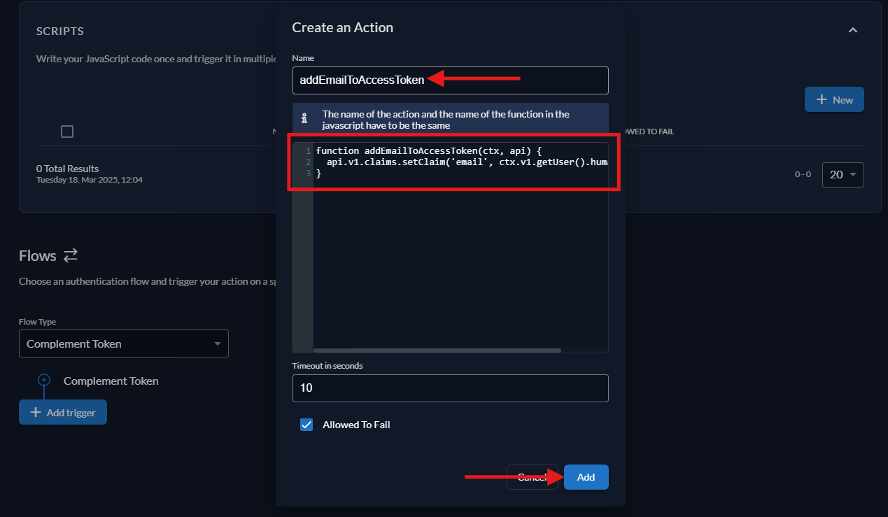 Create Action Details
