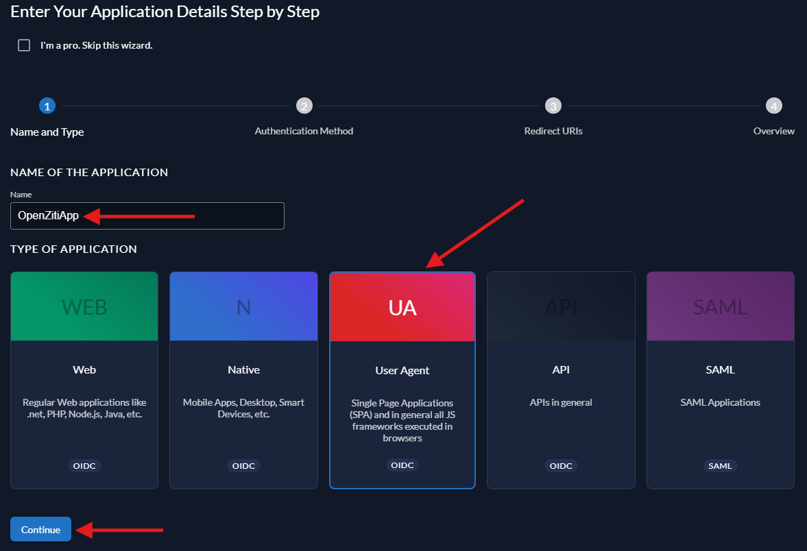 Application Details - Name and Type